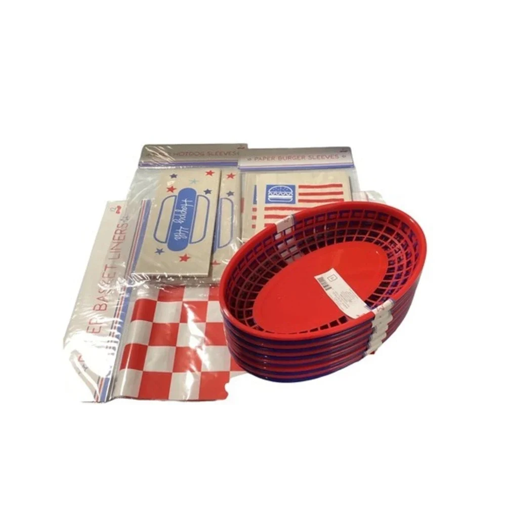 4th of July BBQ Party Set 48 pc Baskets‎ Liners Hot Dog Burger Sleeves Patriotic